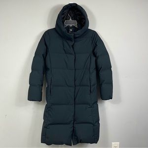 UNIQLO SEAMLESS DOWN LONG COAT Black M Woman’s Hooded Puffer Waterproof Minimal